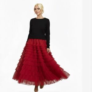 NWT Cranberry Red Tulle Skirt- Fully Lined